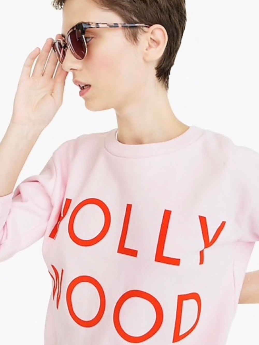 J.Crew Hollywood sweatshirt | faded shell pink bright red lettering | Preowned - Picture 4 of 15